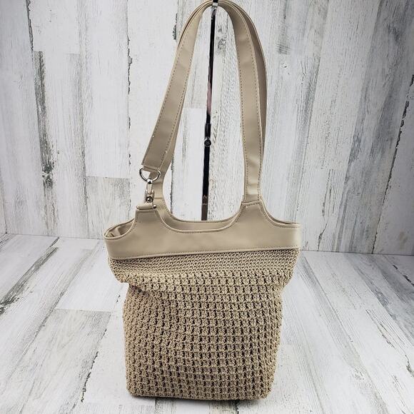 Jackson Beige Crochet Knit Style Double Strap Shoulder Bag Women's Purse - Picture 1 of 10